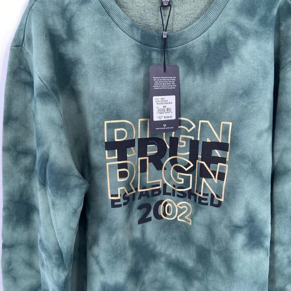 True Religion Logo Crewneck Sweatshirt Duck Green Camouflage Size 2XL - Picture 5 of 10